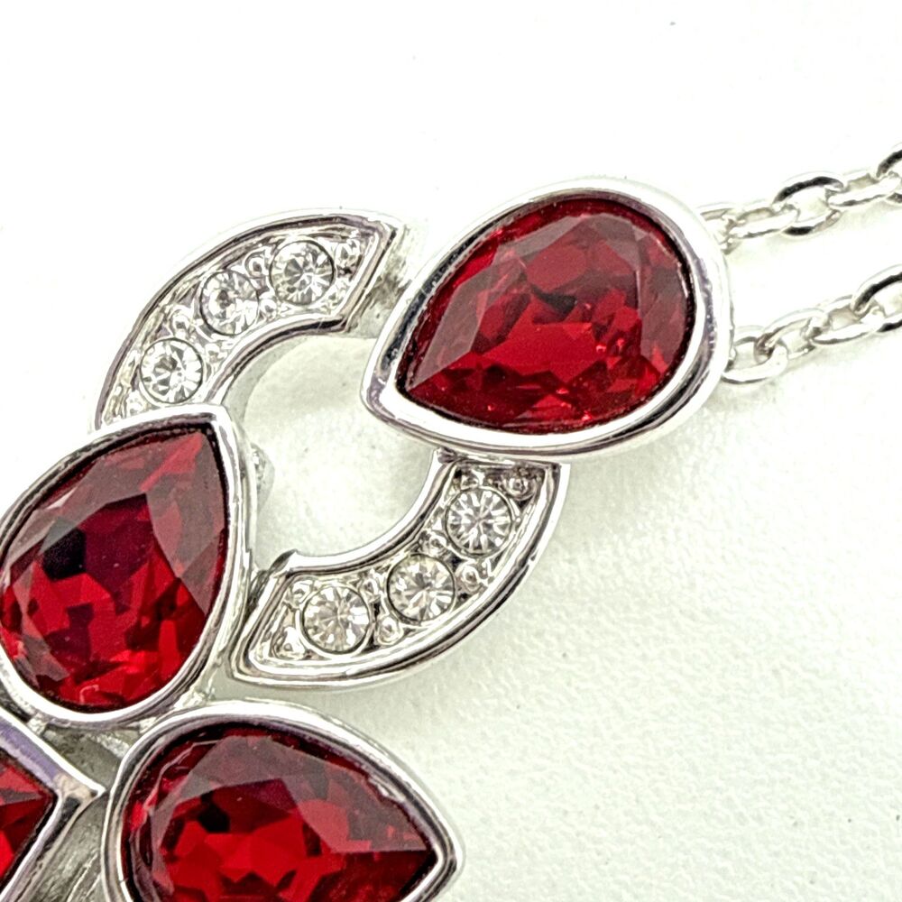 NWOT Swarovski Crystals Pear Red Siam Pendant Necklace w/ Clear Accents NEW 18" - Picture 6 of 13